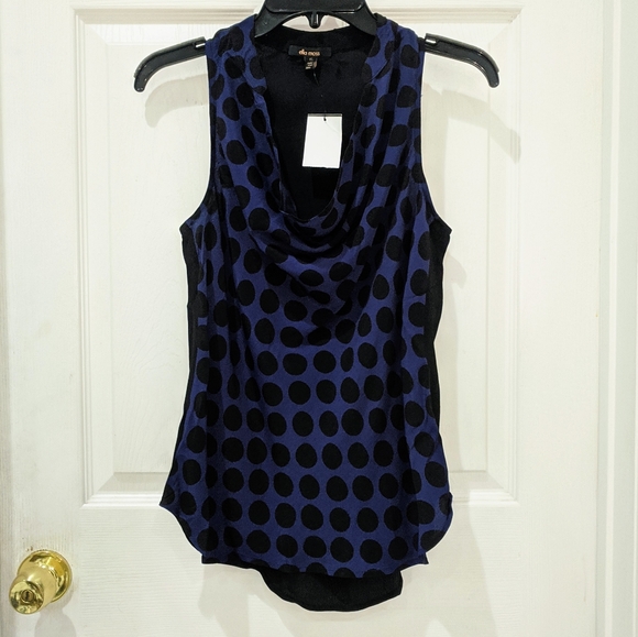 Ella Moss Tops - Ella Moss Navy Dot Drape Neck Tank Blouse